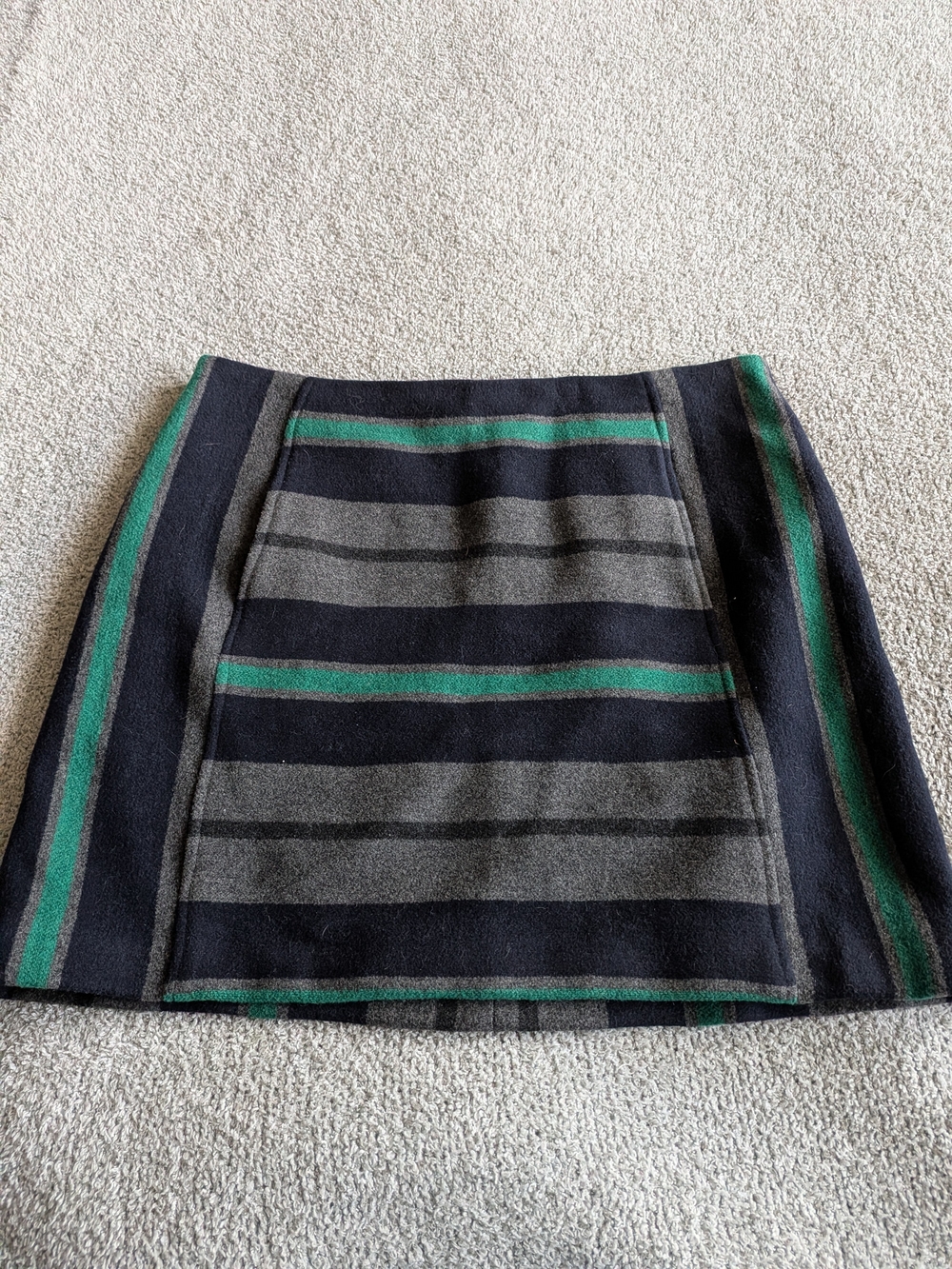 Ro & De Anthropologie Navy, Gray, and Green Striped Wool Blend Mini Skirt